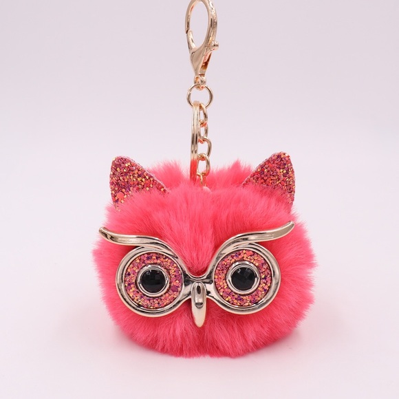 Fluffy Owl with Glasses Pom Pom Keychain - Picture 4 of 10